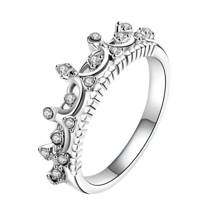 New Fashion Gold Pretty Crown Lady Crystal Ring Princess Ring Rose