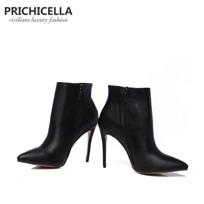 Genuine Leather Winter pointed toe stiletto heels ankle booties
