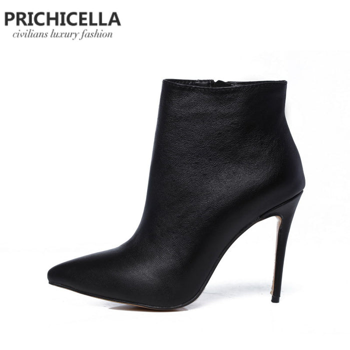 Genuine Leather Winter pointed toe stiletto heels ankle booties