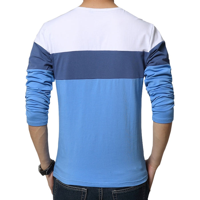 Men's O Neck Patchwork Long Sleeve Clothing Trend Top Tees Shirts