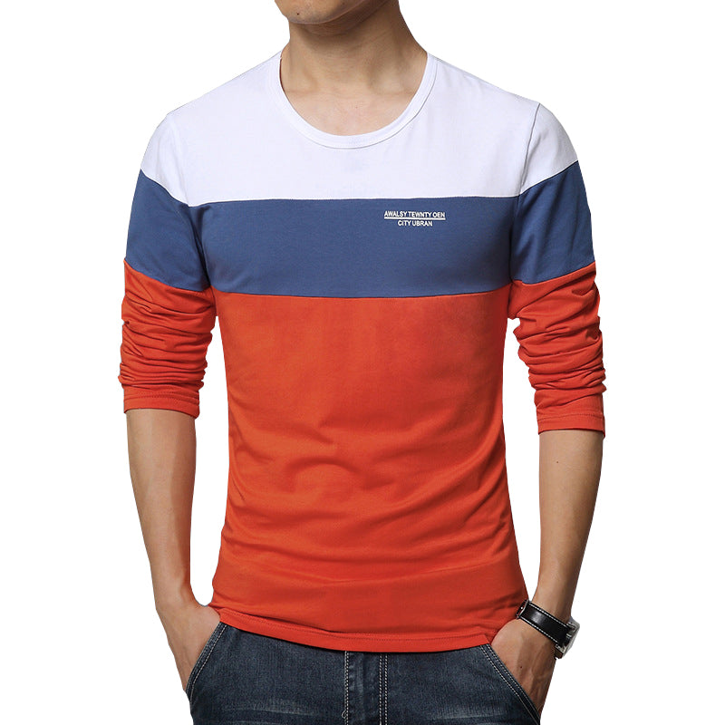 Men's O Neck Patchwork Long Sleeve Clothing Trend Top Tees Shirts