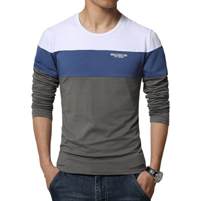 Men's O Neck Patchwork Long Sleeve Clothing Trend Top Tees Shirts