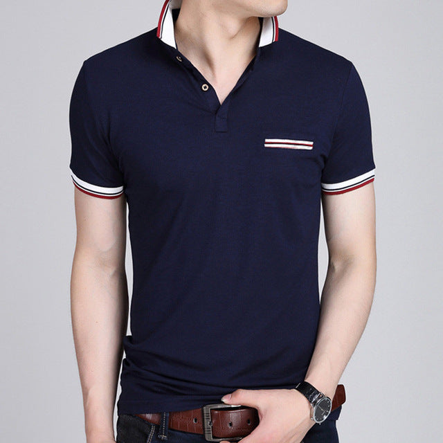 Men's Polo Business Casual Breathable White Striped Short Sleeve T-Shirt