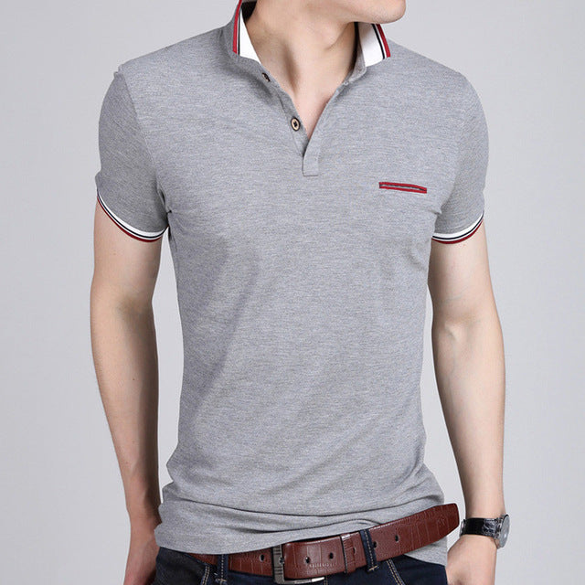 Men's Polo Business Casual Breathable White Striped Short Sleeve T-Shirt