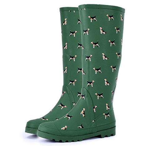 Women Rubber Rain Boots Anti-slip Animals Print Rain-boots