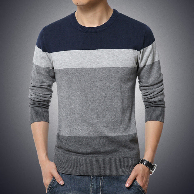 Men's Sweater O-Neck Striped Slim Fit Knittwear Mens Sweaters Pullovers