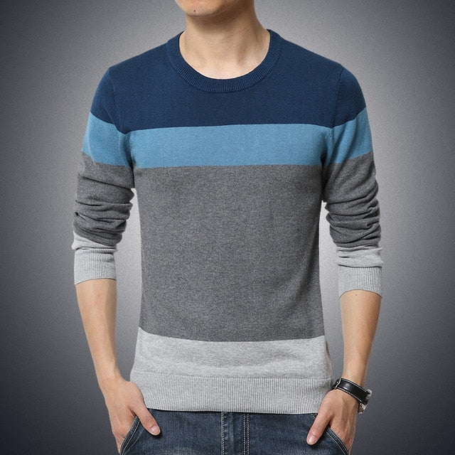 Men's Sweater O-Neck Striped Slim Fit Knittwear Mens Sweaters Pullovers