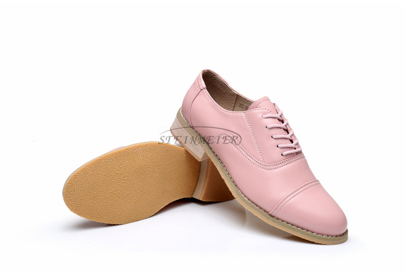 women genuine leather oxford shoes vintage handmade laces loafers