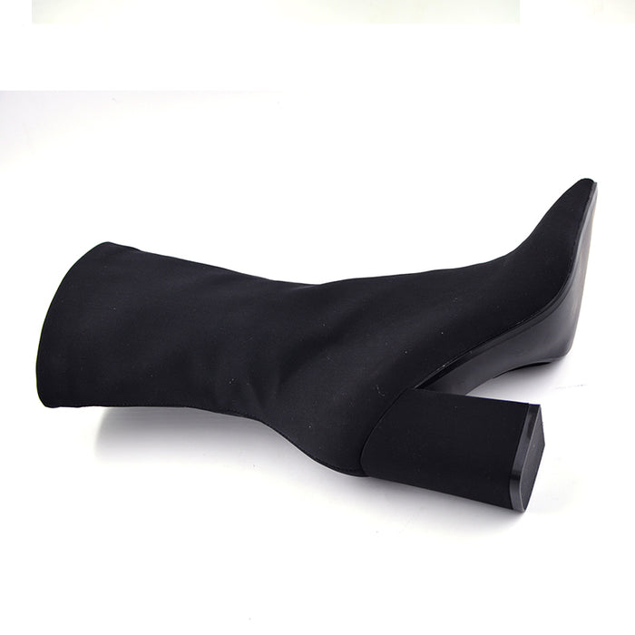 Fashion Stretch Fabric Pointed Toe Slim Ankle Boots Slip On High Heel Sexy Shoes