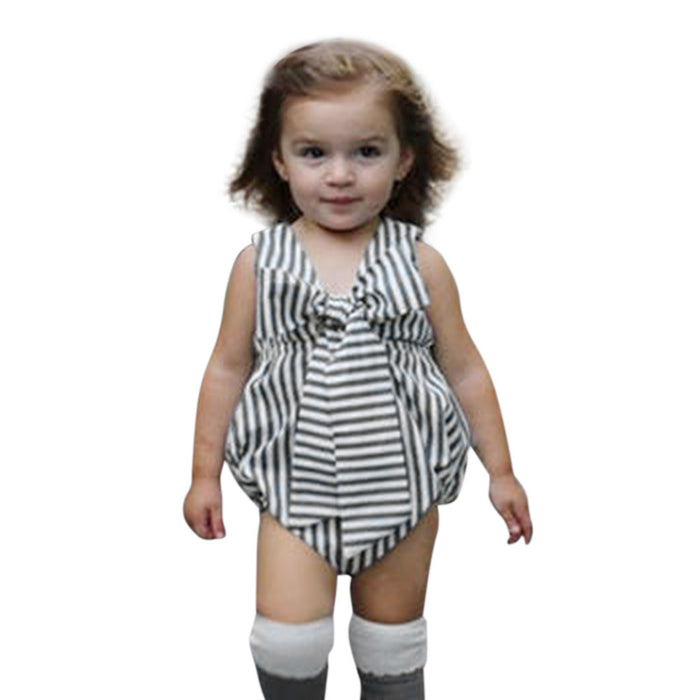 Summer Baby Girls Infant Striped Bow Sleeveless Clothes Jumpsuit Romper