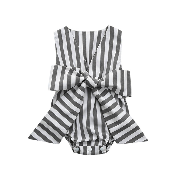 Summer Baby Girls Infant Striped Bow Sleeveless Clothes Jumpsuit Romper