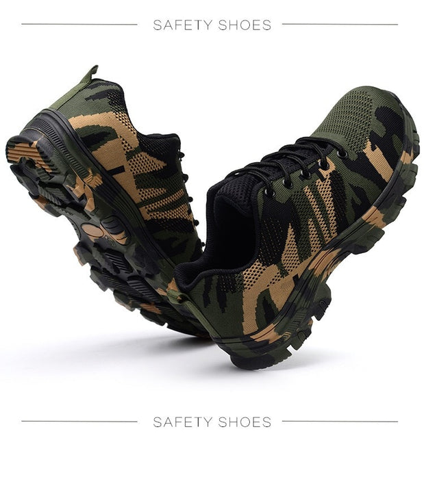 Men Safety Work Boots Fashion Camouflage Spring Breathable Mesh Steel Toe Casual Shoes Mens Labor Insurance Puncture Proof Shoes