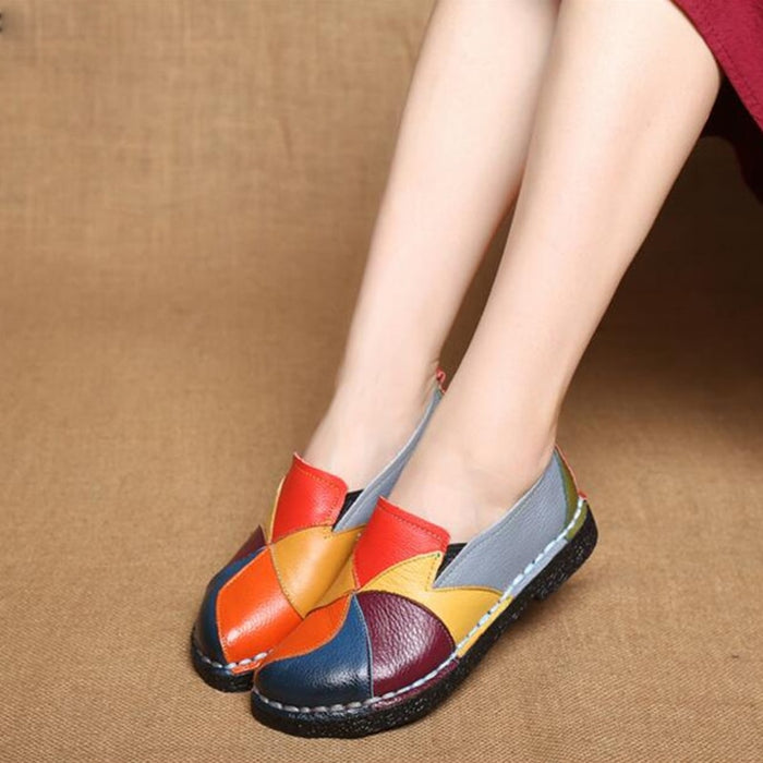 Summer Loafers Shoes Women Genuine Leather Slip-On Ballet Flats