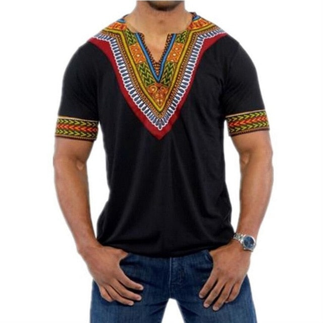 Men New Africa Print Dashiki Casual Hip Hop Tops Tees Africa Clothing