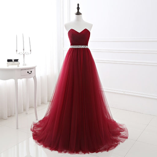 Simple Women Wine Red Evening Dress