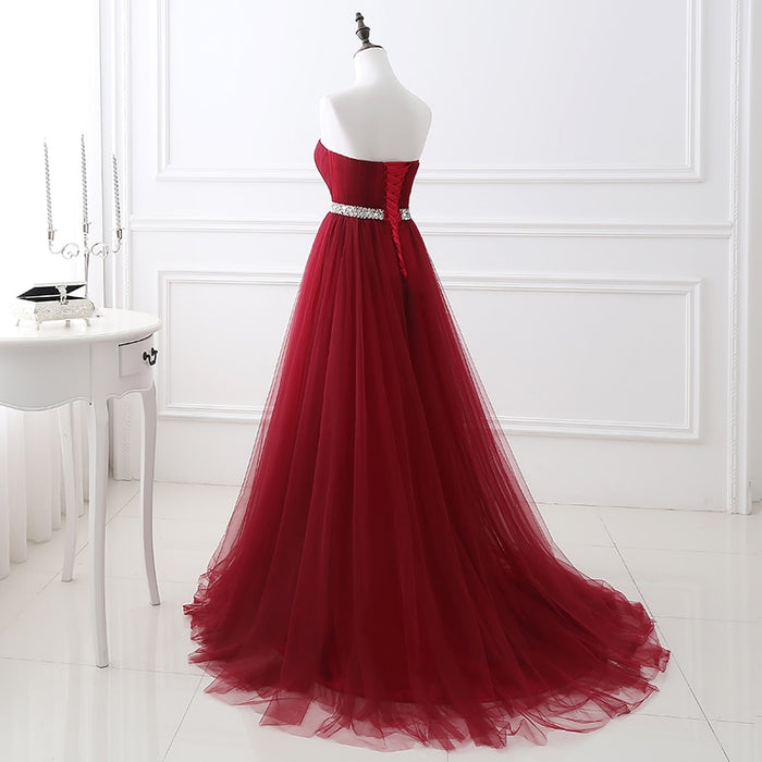 Simple Women Wine Red Evening Dress