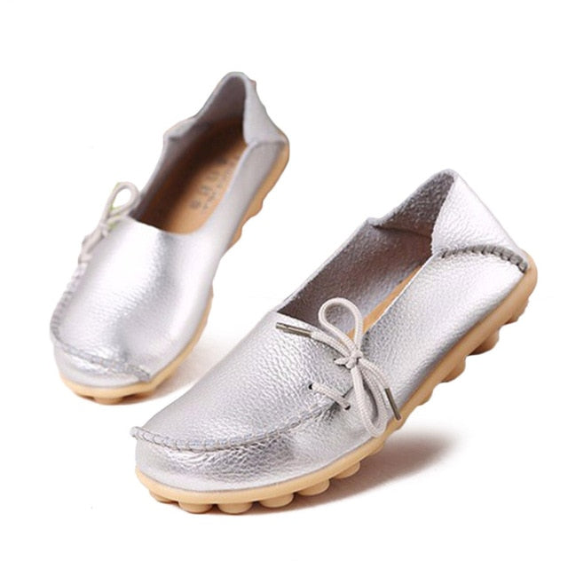 Women Genuine Leather  Loafers Casual Shoes Soft Driving Ballet Footwear Big 44