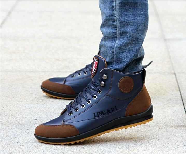 Men Leather Fashion Brand Ankle Boots Lace Up Shoes