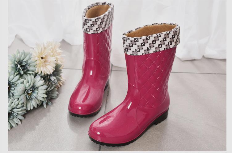 Women Non-slip PVC Waterproof Water Shoes Mid-Calf Rainboots Winter Warm Inserts