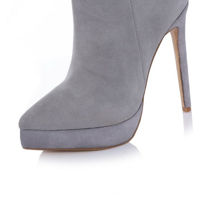 14cm stiletto high heel grey suede platform thigh high riding Boots