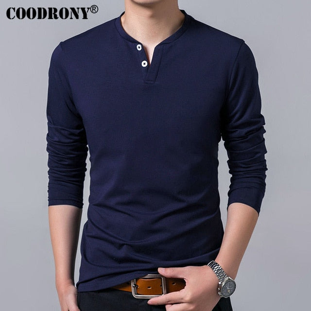 Henry Collar T Shirt Men Brand Soft Pure Cotton Slim Fit Tee Shirts