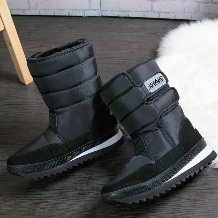 Men Winter Solid Black Snow Boots Brand Style Warm Boots