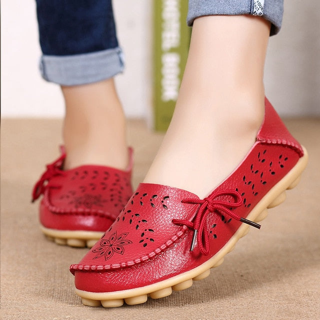 Women Genuine Leather Shoes Slip On Loafers Soft Nurse Shoes
