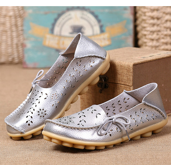 Women Genuine Leather Shoes Slip On Loafers Soft Nurse Shoes