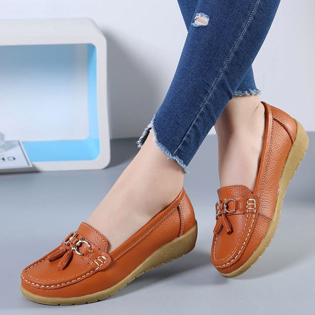 Women Ballet Flats Cut Out Leather Ladies Shoes