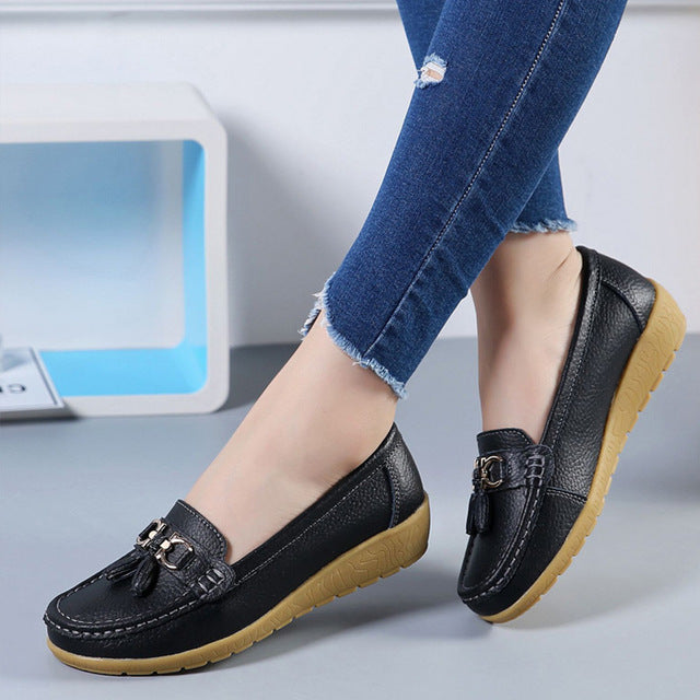 Women Ballet Flats Cut Out Leather Ladies Shoes