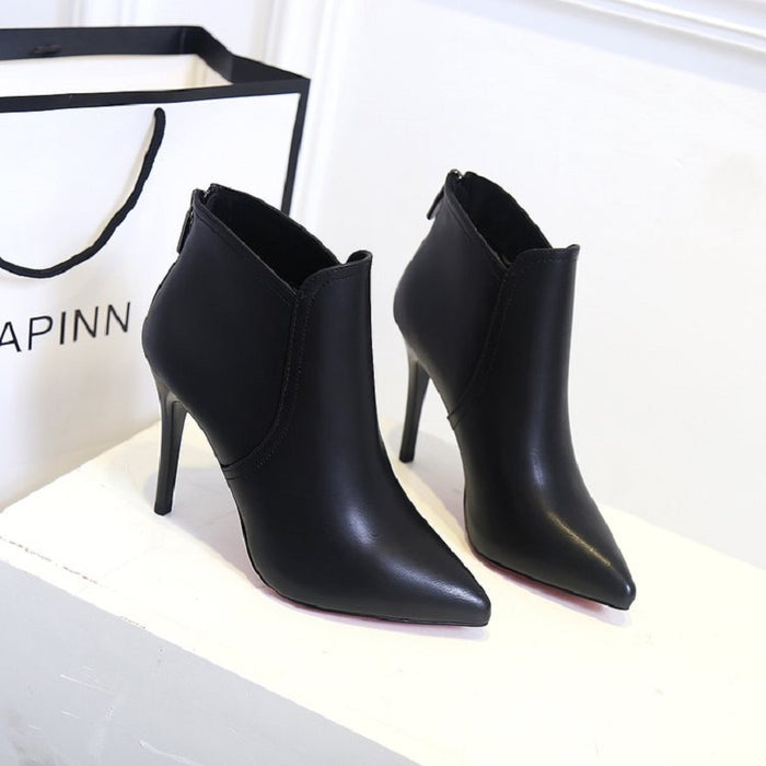 Fashion Comfortable Black Pu Leather Ankle high heel martin boots