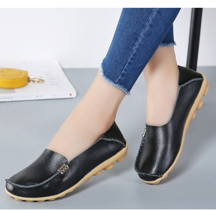 Women Genuine Leather Loafers Nurse Slip On Flat Oxford Shoes