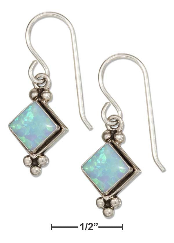 Sterling Silver Diamond Shape Synthetic Blue Opal Earrings