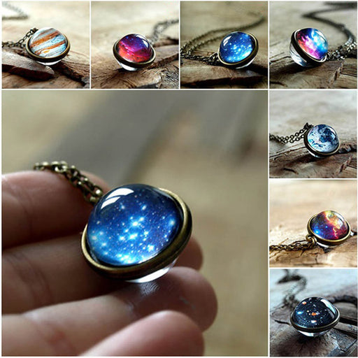 Solar System Necklace Pendant Planet Necklace Galaxy Double Sided Glass Dome