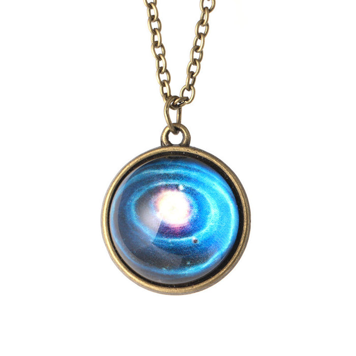 Solar System Necklace Pendant Planet Necklace Galaxy Double Sided Glass Dome