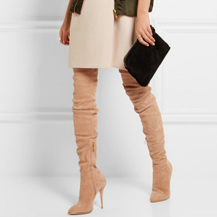 Stretch Suede Leather Thigh High Heels boots Women Winter Boots