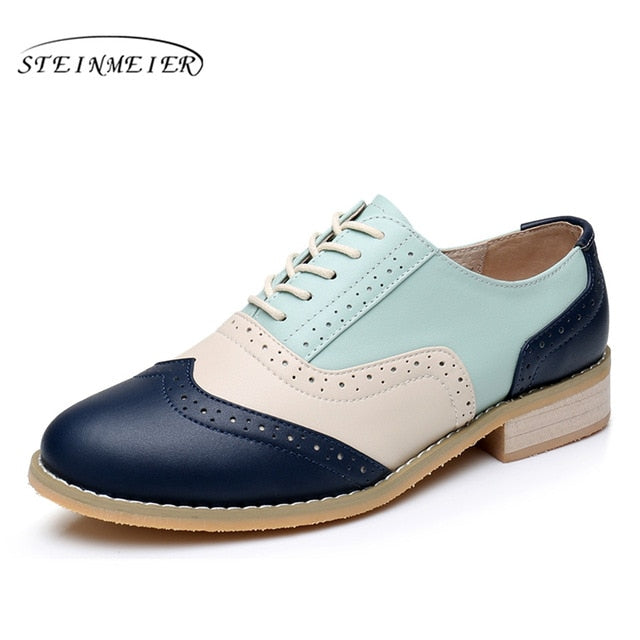 Women genuine leather casual handmade oxford shoes vintage flats shoes