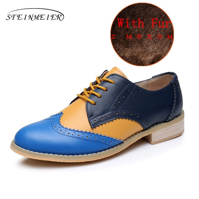 Women genuine leather casual handmade oxford shoes vintage flats shoes