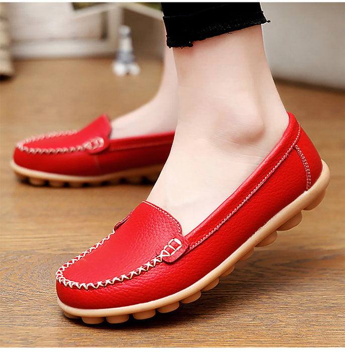 Genuine Leather Woman Soft Flats Ladies Loafers Non-Slip Sturdy Sole Shoes
