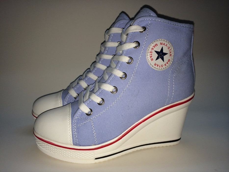 Women's Canvas High-Top Wedge Platform Lace up Side Zipper Fashion Sneakers