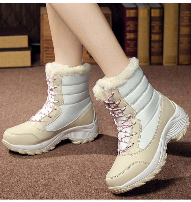 Women Keep Warm Winter Warm Fur  Plush Round Toe Ankle Platform Booties