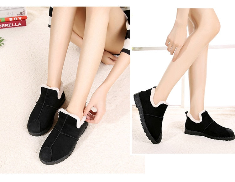 New Fashion Suede Ankle Boots Women Flats Winter Warm Short Boots