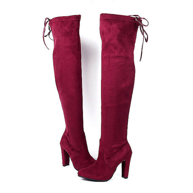 Faux Suede Women Over The Knee Boots