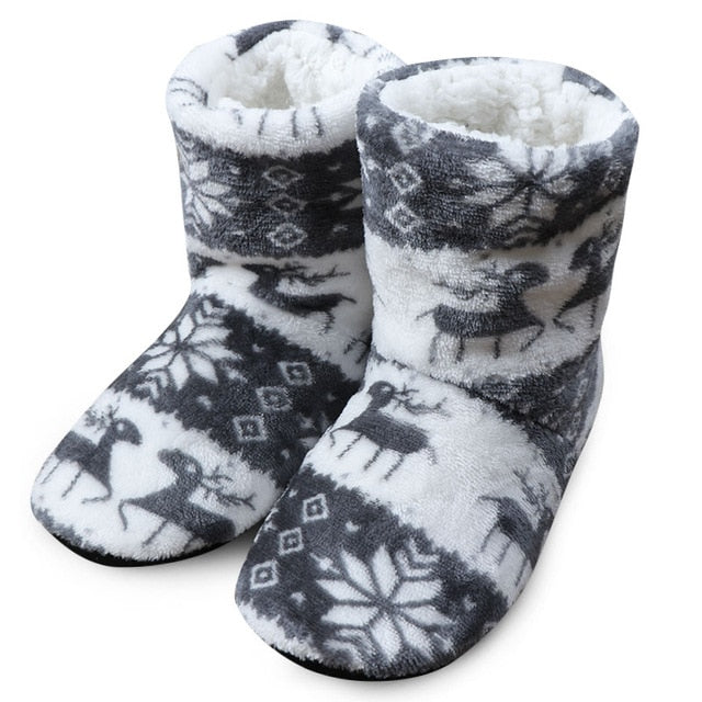 Winter Socks Woman Home Slippers Christmas Elk Indoor Shoes Warm Contton Slipper Plush Insole