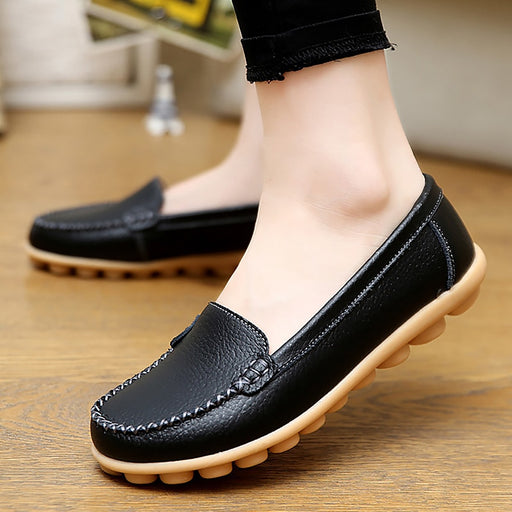 Genuine Leather Woman Soft Flats Ladies Loafers Non-Slip Sturdy Sole Shoes