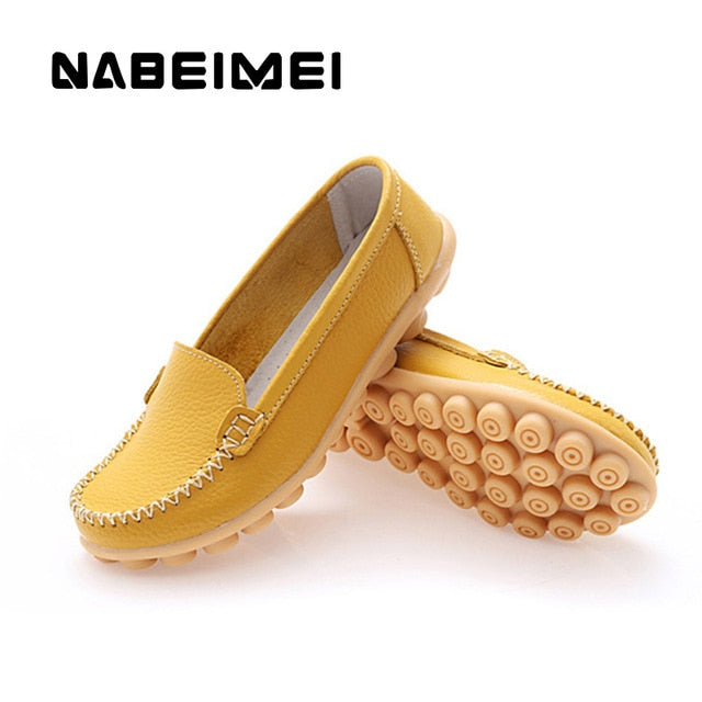 Genuine Leather Woman Soft Flats Ladies Loafers Non-Slip Sturdy Sole Shoes