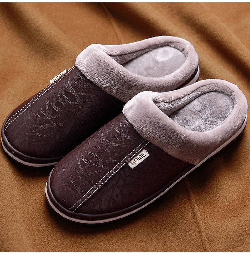 Men Leather Warm House Slippers