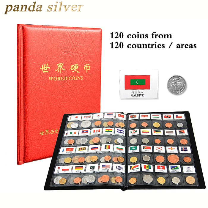 120 coins from different Countries of world , Original Real mint Coin with Leather album , world Collection Set collectibles