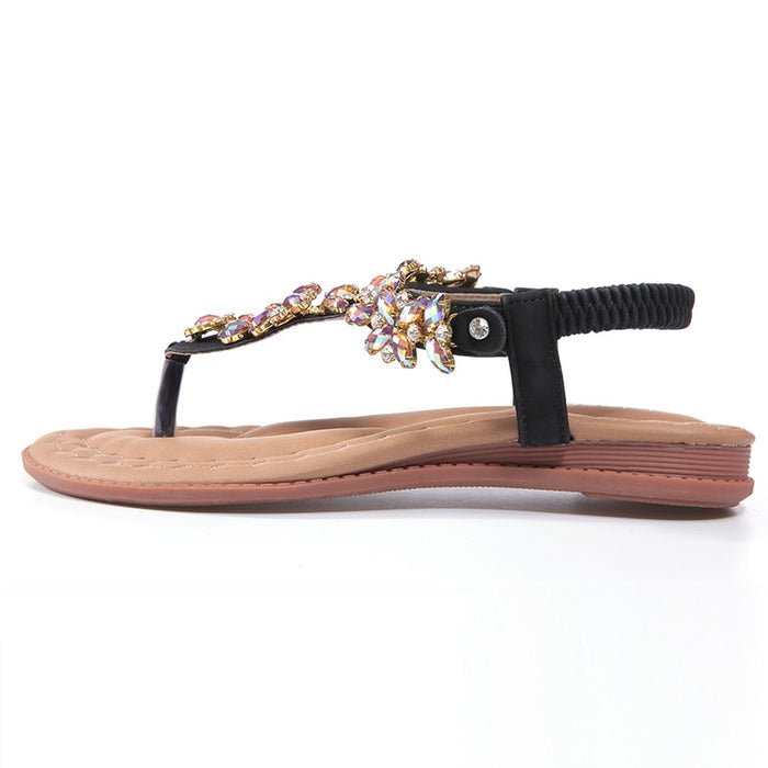 Women Buckle Strap Luxurious Crystal Chain OpenToe Fashion Flat Sandals