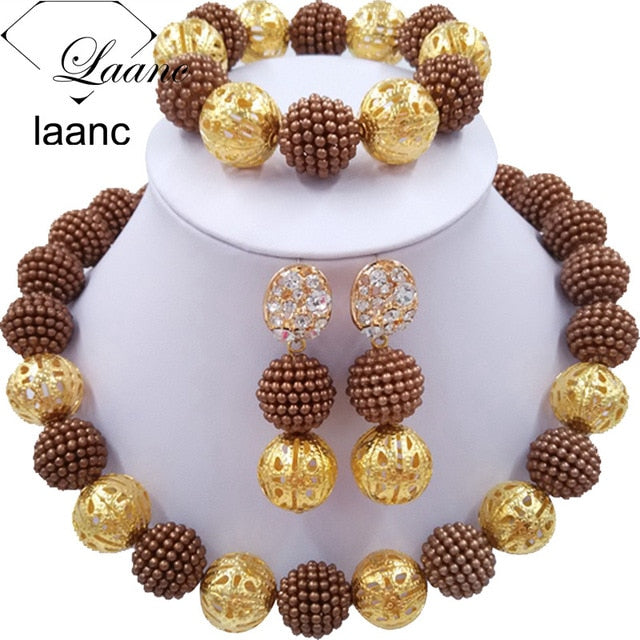 Pearl Beads African Necklace Bracelet Earrings Jewelry Sets